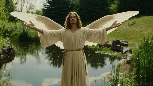 Winged Figure Near Pond
