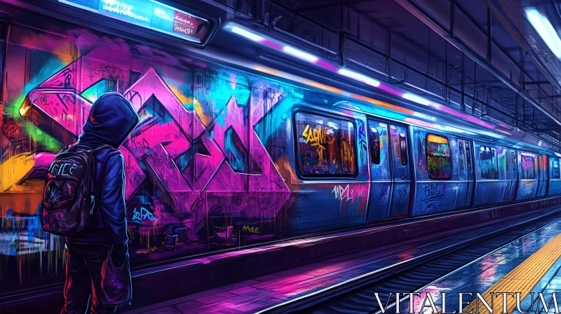 Neon Graffiti Subway Train Art