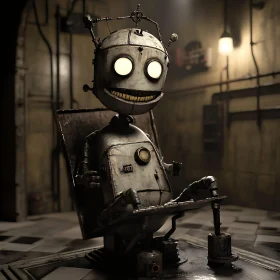 Retro Robot Machine Sitting