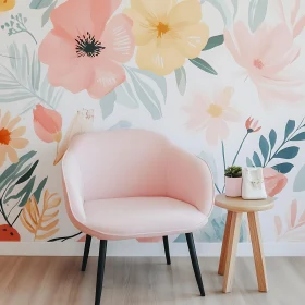 Charming Interior with Pink Chair and Flowers