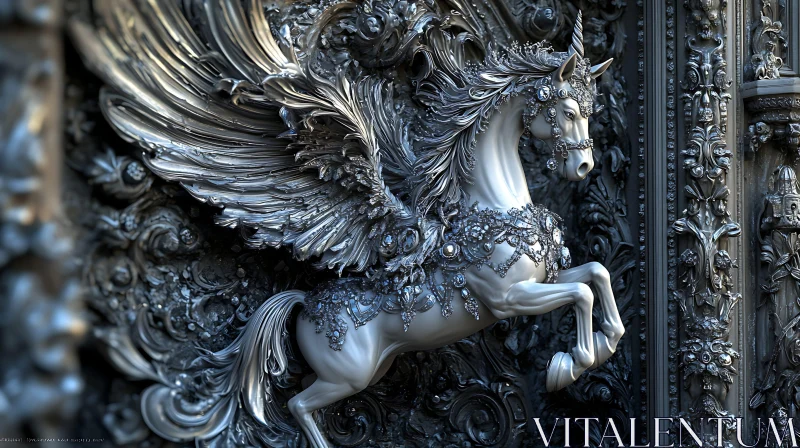 Ornate Silver Unicorn Pegasus Artwork