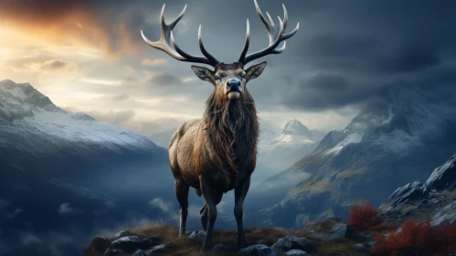Majestic Stag on Mountain: Realistic Depiction of Nature