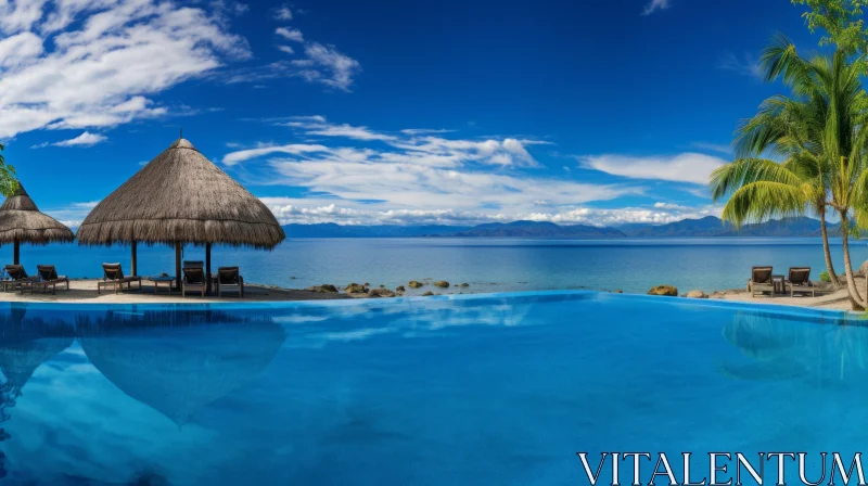 Serene Pool with Clear Blue Water | Panoramic Scale | Traditional Mexican Art AI Image