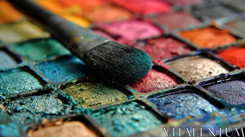 AI ART Shimmery Eyeshadow Palette with Makeup Brush - Close-up Photo