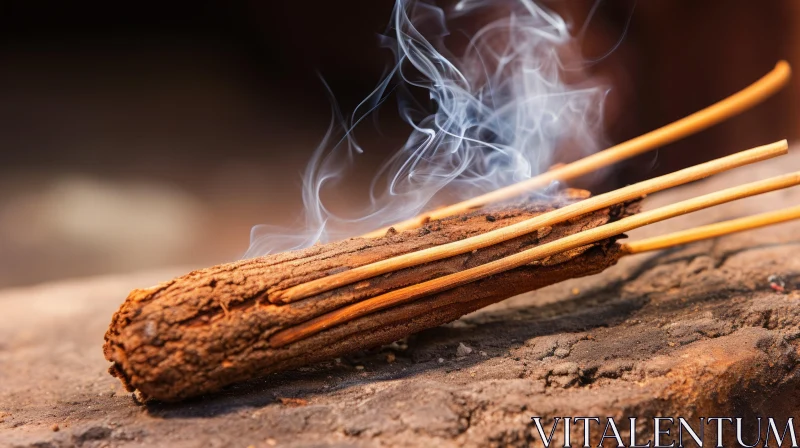Smoky Incense Sticks Burning on Wooden Plate - Nature Inspired AI Image