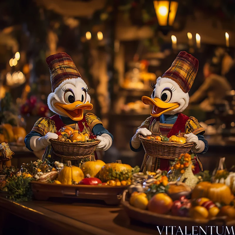 Festive Duck Duo with Autumn Bounty AI Image