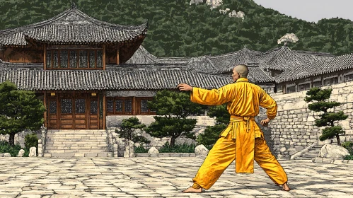 Martial Arts Practice in Temple Garden