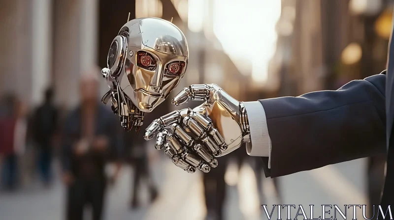 AI ART Chrome Robot Handshake Concept