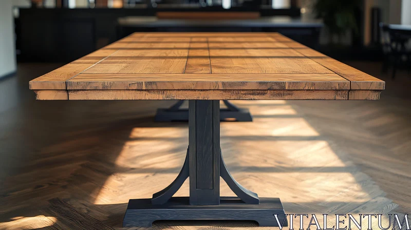 Sunlit Wooden Dining Table AI Image