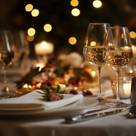 Festive Table Arrangement with Soft Lighting