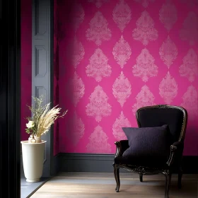 Stylish Room with Pink Damask Wallpaper