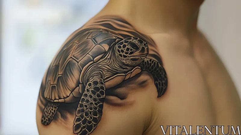 Realistic Turtle Ink Art on Shoulder AI Image