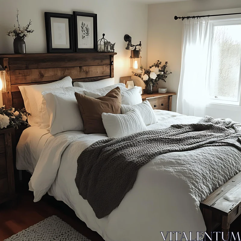 AI ART Rustic Bedroom with Cozy Linens and Decor