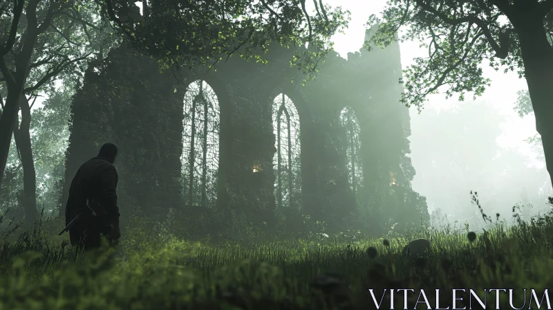 AI ART Ancient Ruins in Overgrown Forest