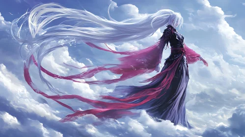 Woman with Flowing Hair in Sky