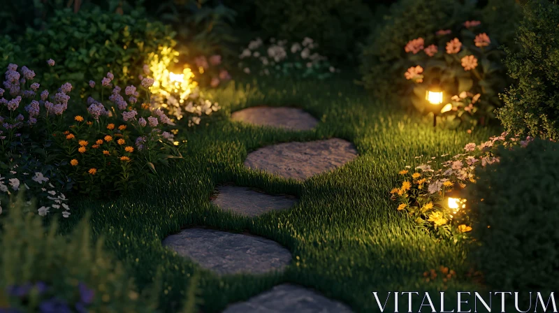 Night Garden Stone Path AI Image