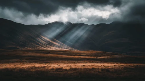 Mountain Landscape with Sunlight Beams