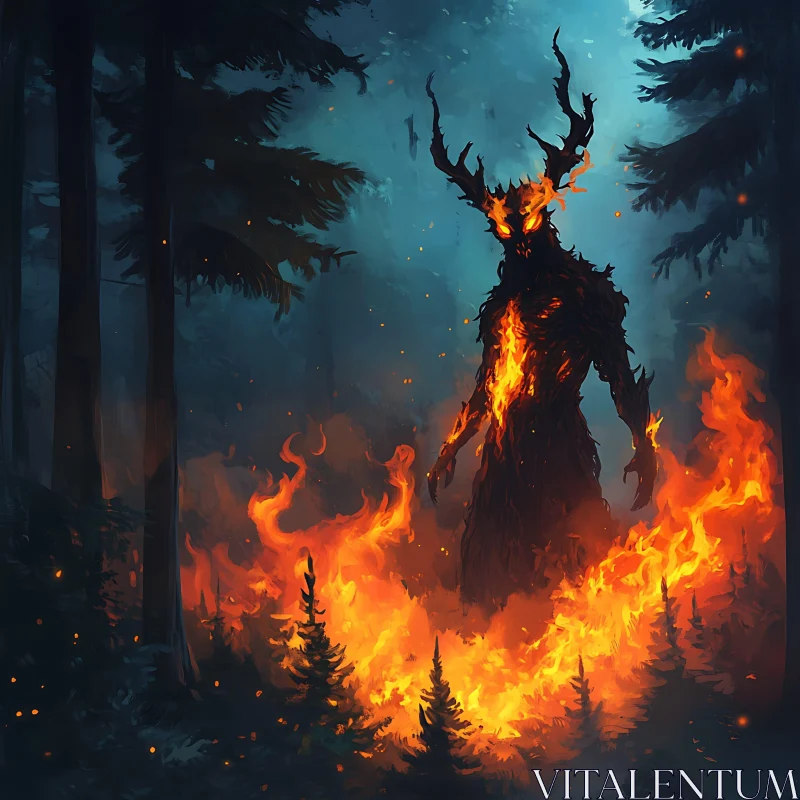 AI ART Burning Forest Spirit Fantasy Art