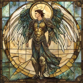 Armored Angel with Halo Stained Glass