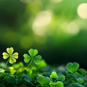 Sunlit Four-Leaf Clovers Amidst Green Meadow