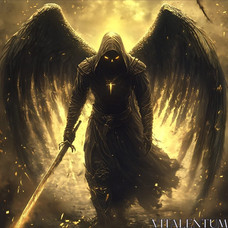 Mystic Angel with Sword and Wings AI Image