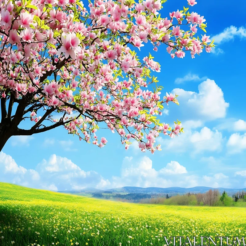 AI ART Spring Blossom Field Landscape