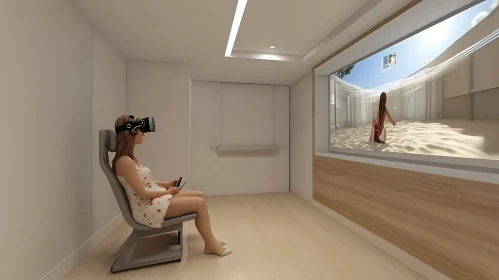 Woman Experiencing Virtual Reality Beach
