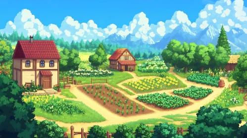 Charming Pixel Farm with Mountain View