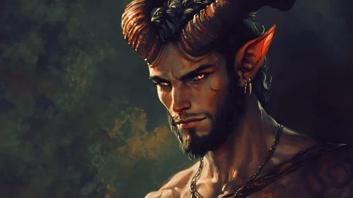 Horned Demon Man Digital Painting