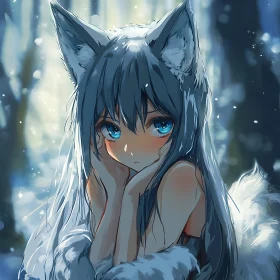 Serene Wolf Girl Anime Style