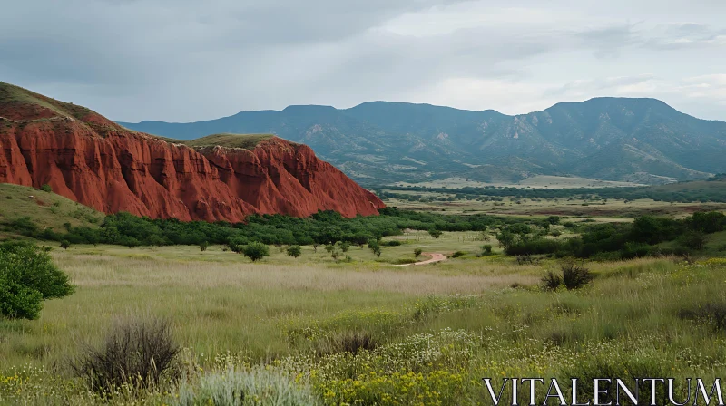 AI ART Scenic Mountain Landscape With Red Rock