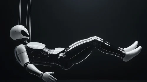 Suspended Humanoid Robot in Black and White