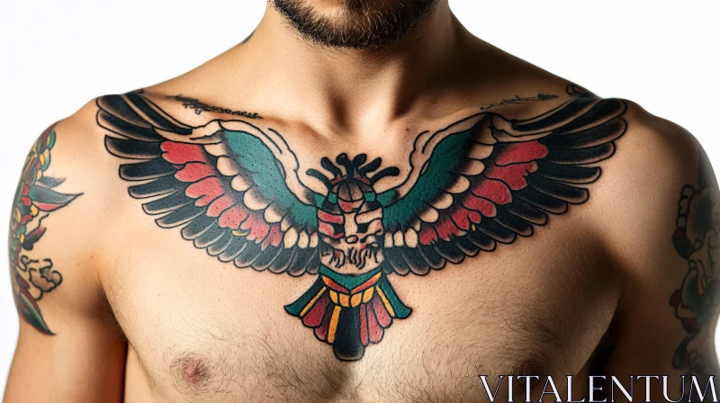 Vibrant Bird Tattoo on Chest AI Image