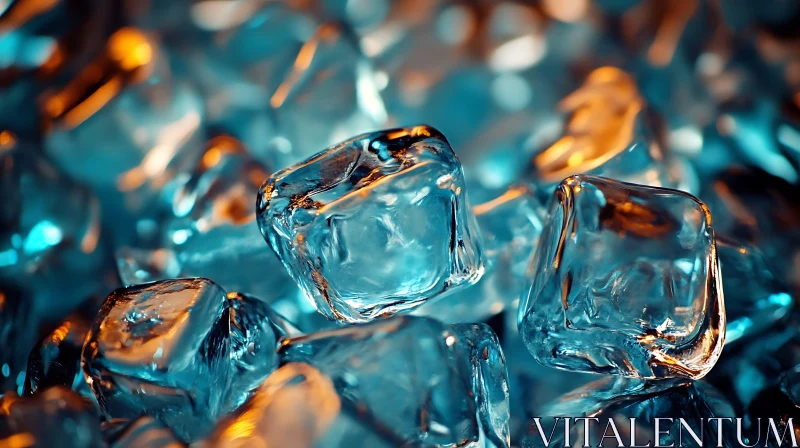 Close-up of Ice Cubes with Contrasting Light AI Image