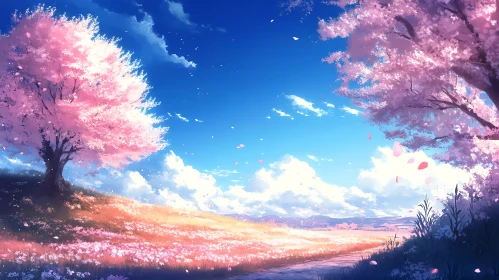 Pink Cherry Blossoms in a Blue Sky