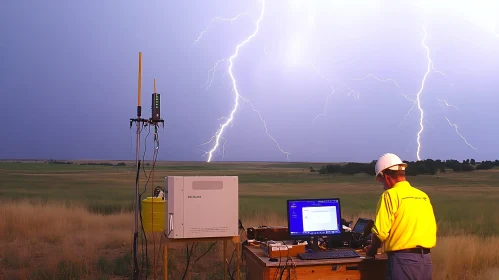 Researcher Analyzing Electrical Storm Data