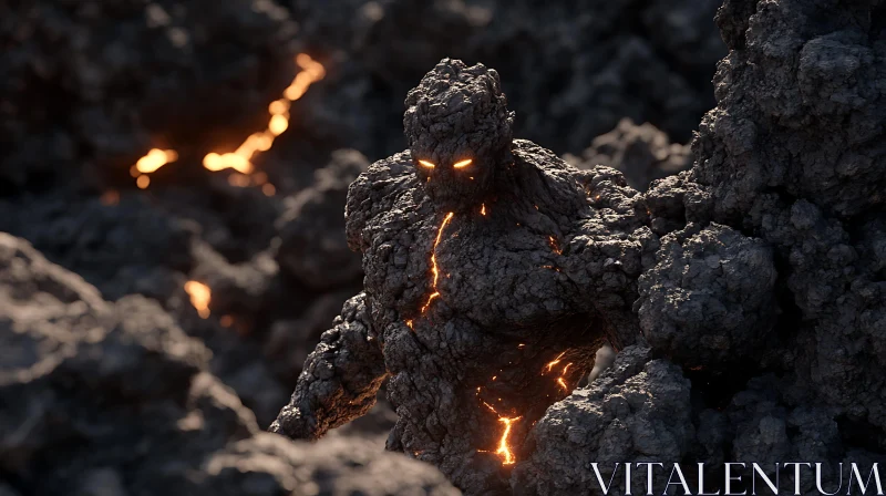 AI ART Stone Creature with Fiery Veins