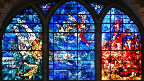 Colorful Figures in Stained Glass Window