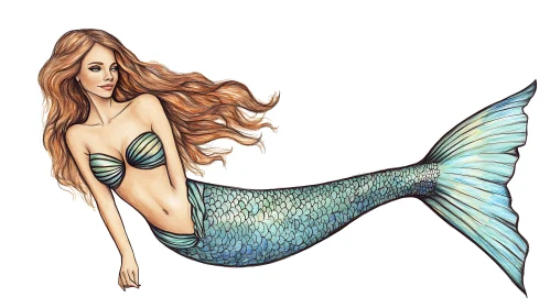 Auburn Haired Mermaid Digital Art