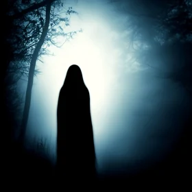 Mysterious Figure in Dark Woods