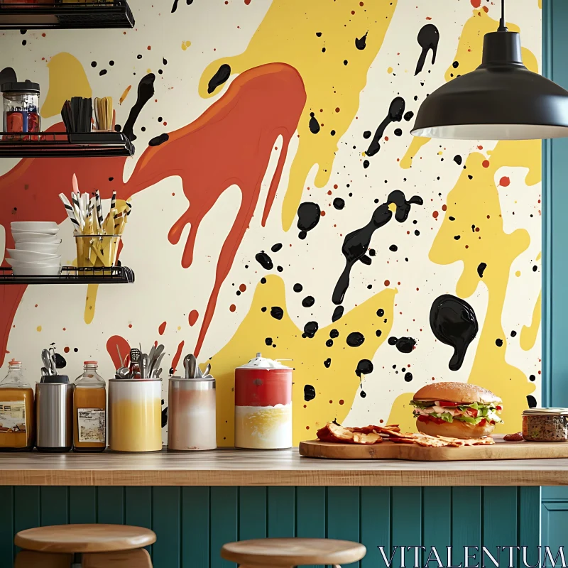 AI ART Colorful Kitchen with Abstract Art and Food