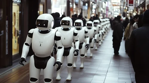 Humanoid Robots Walking on City Street