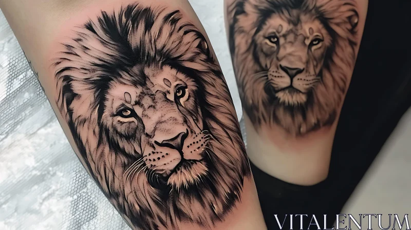 Intricate Lion Face Tattoo with Shading and Linework AI Image