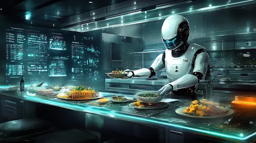 Futuristic Kitchen with Robot Chef