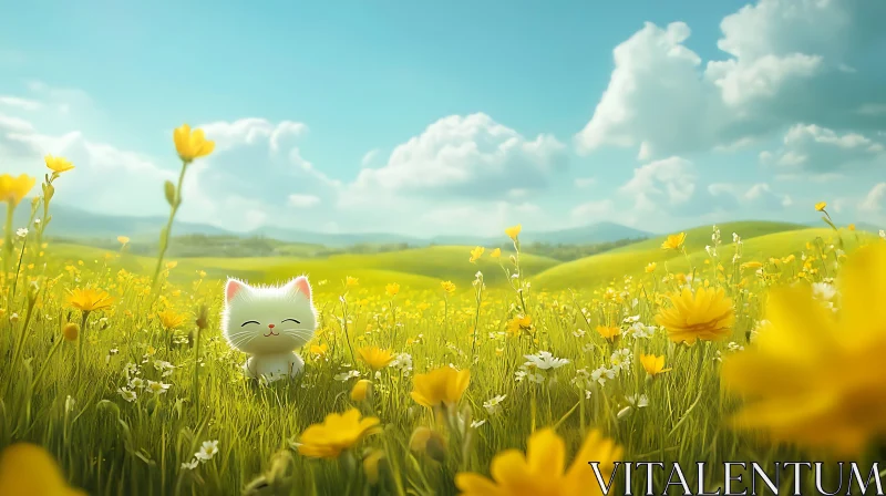 AI ART Cute Kitten in Meadow of Flowers