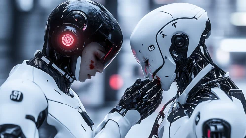 Tender Moment Between Advanced Cyborgs