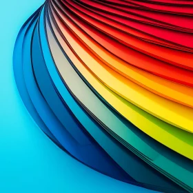 Curved Paper Rainbow on Blue Background