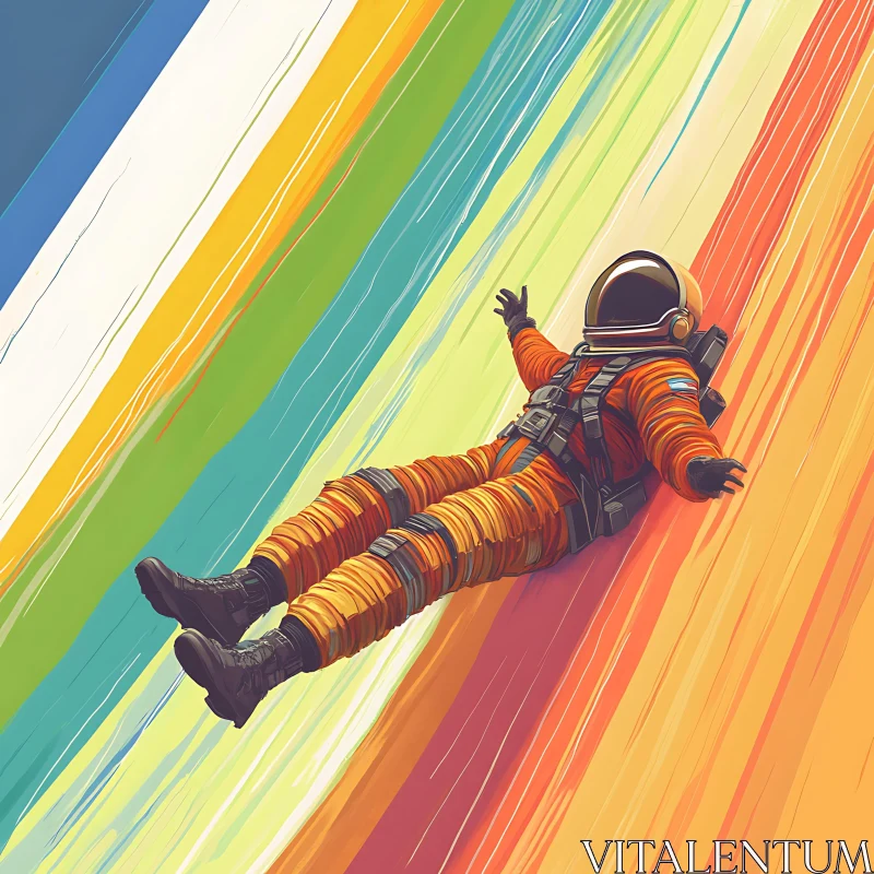 Rainbow Ride: An Astronaut's Colorful Descent AI Image