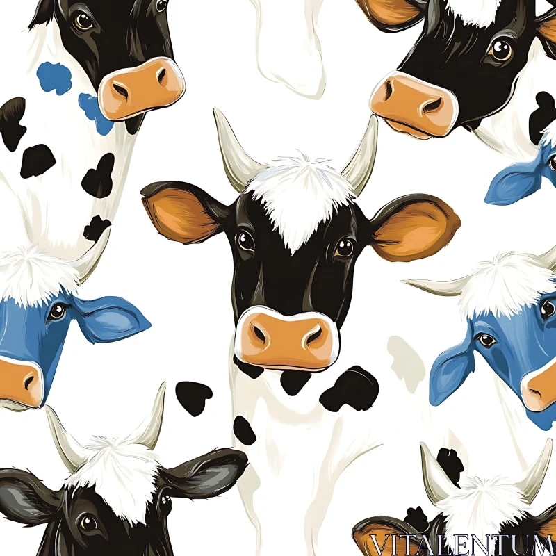 Whimsical Cow Faces Art AI Image