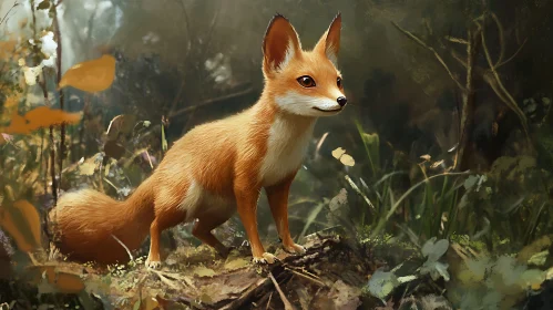 Young Fox Portrait in Woodland Setting